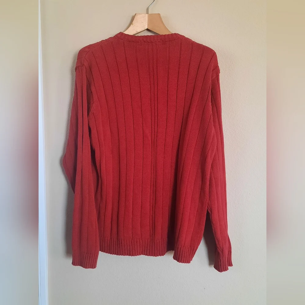 Vintage Oscar de la Renta Red Cotton Fisherman Sweater Old Money Coastal Grandpa